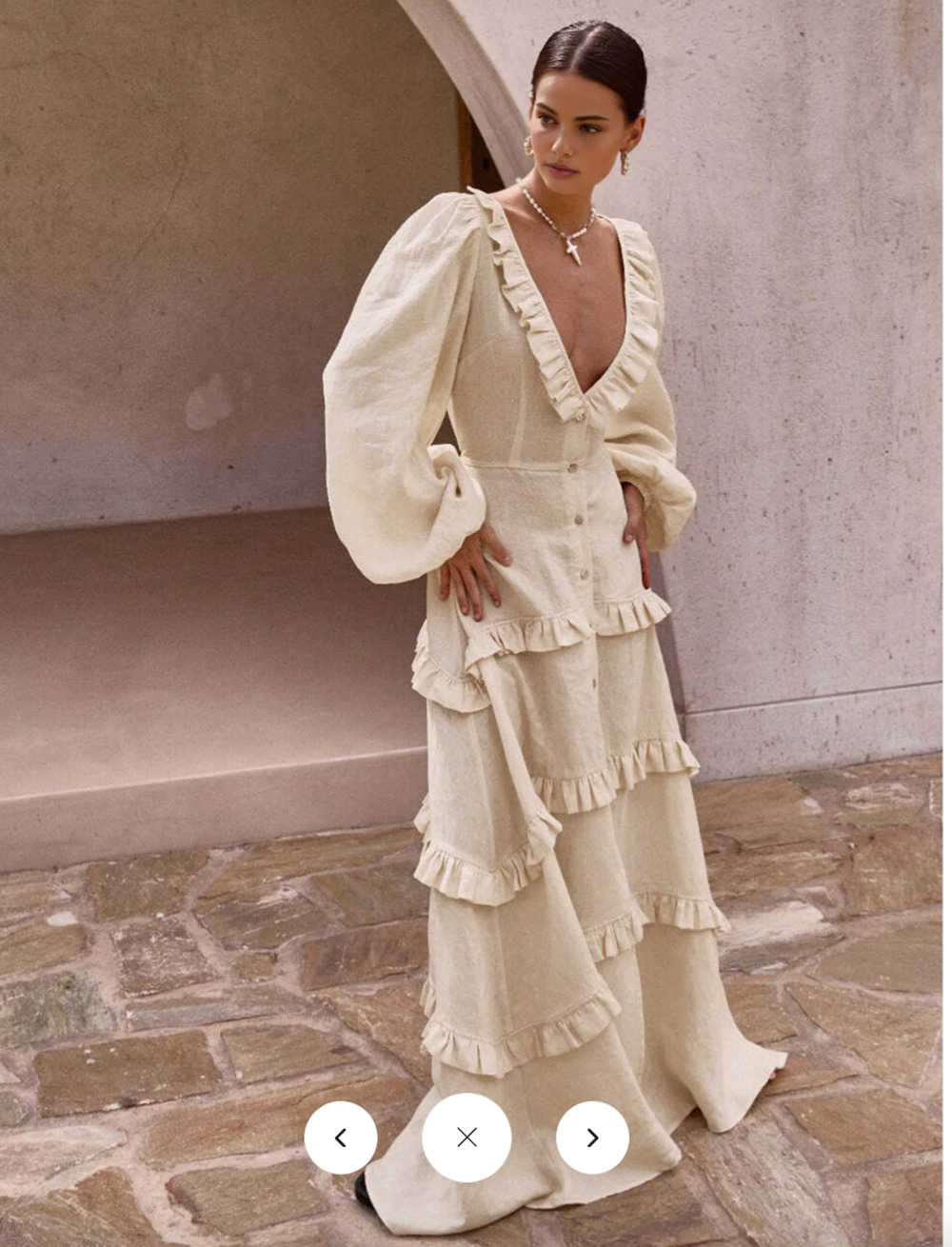 NWT  Commense Cotton & Linen Semi-Sheer Ruffle Trim Long Dress Sz S